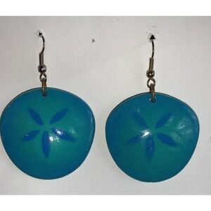 Silver tone Teal hook statement earrings pre-owned  unique Vintage‎